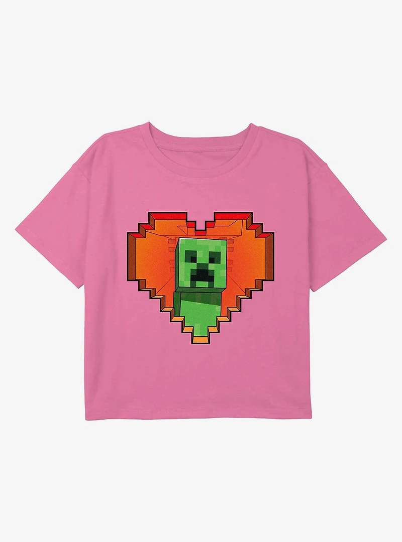 Minecraft Heart Bit Youth Girls Boxy Crop T-Shirt