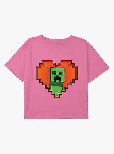 Minecraft Heart Bit Youth Girls Boxy Crop T-Shirt