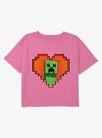 Minecraft Heart Bit Youth Girls Boxy Crop T-Shirt