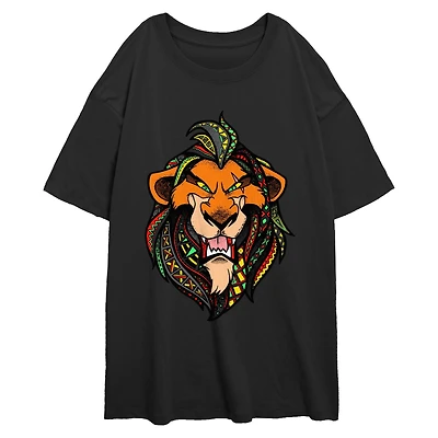 Disney The Lion King Scar Pattern Face Womens Oversized T-Shirt