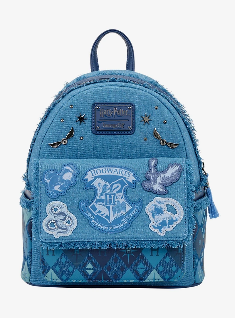 Loungefly Harry Potter Denim Hogwarts Patches Mini Backpack