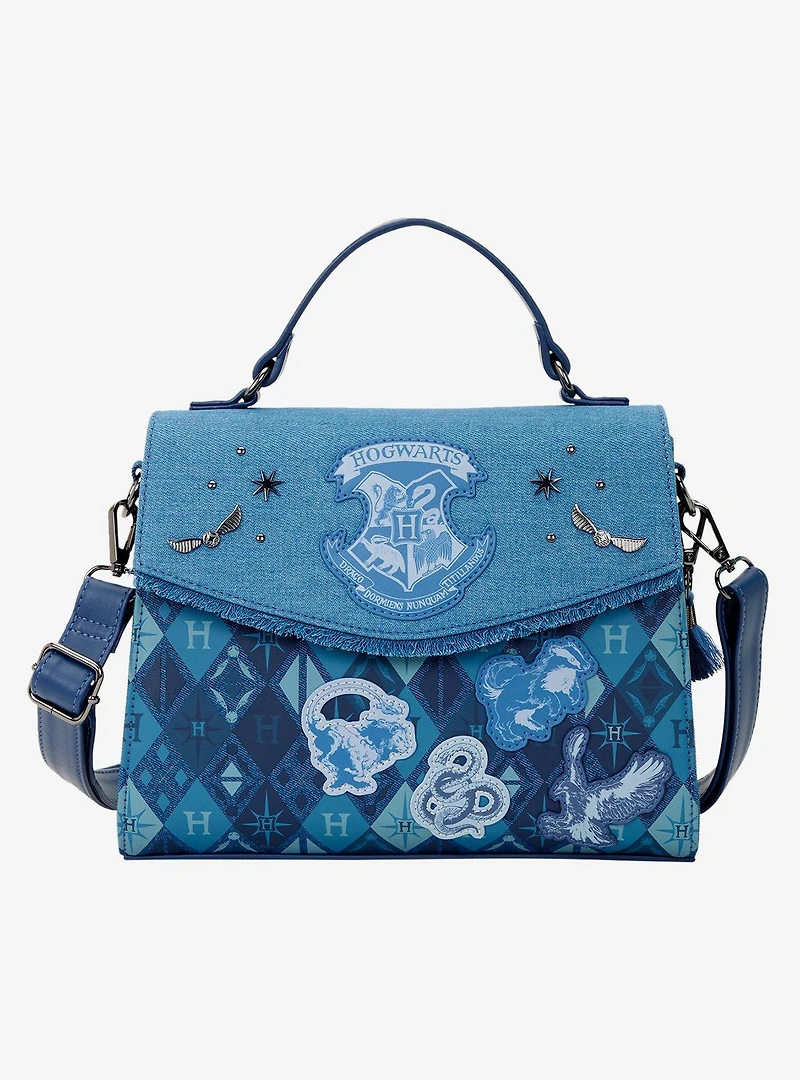 Loungefly Harry Potter Denim Hogwarts Patches Crossbody Bag