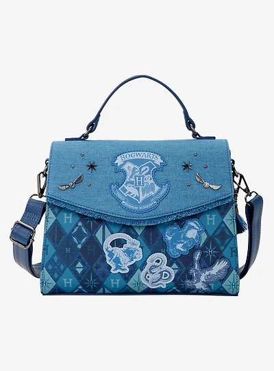 Loungefly Harry Potter Denim Hogwarts Patches Crossbody Bag