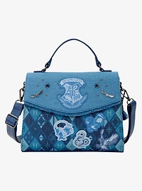 Loungefly Harry Potter Denim Hogwarts Patches Crossbody Bag