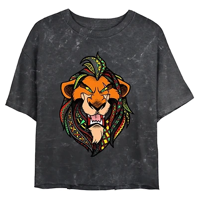 Disney The Lion King Scar Pattern Face Mineral Wash Womens Crop T-Shirt