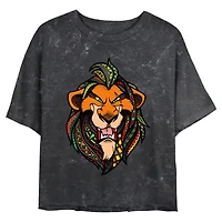 Disney The Lion King Scar Pattern Face Mineral Wash Womens Crop T-Shirt