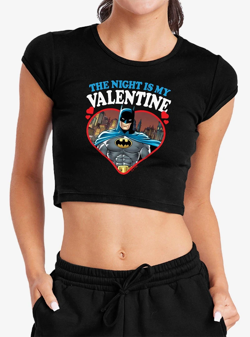 DC Comics Batman The Night Is My Valentine Cap Sleeve Baby Rib Women's Crop Top
