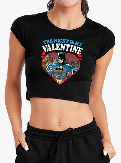 DC Comics Batman The Night Is My Valentine Cap Sleeve Baby Rib Women's Crop Top