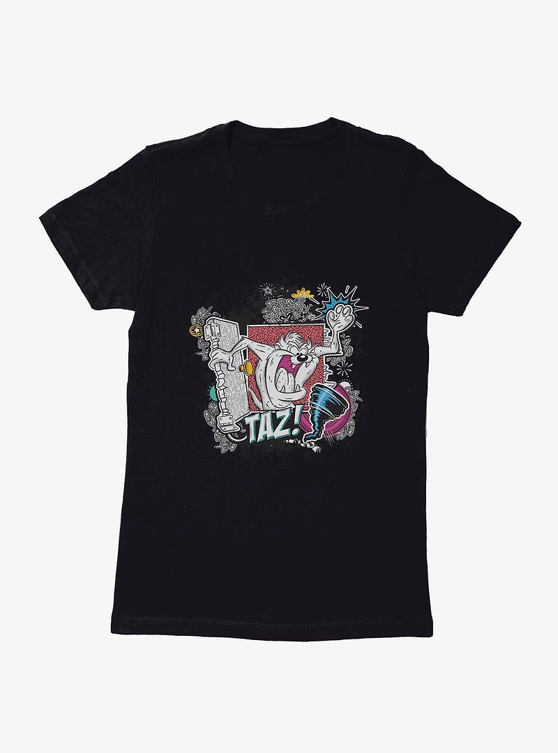 Looney Tunes Taz Tornado Doodle Womens T-Shirt
