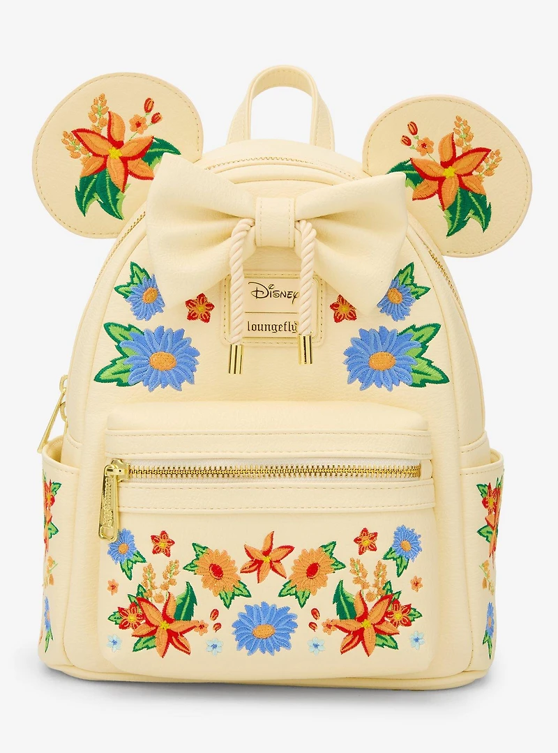Loungefly Disney Minnie Mouse Orange Floral Ears Mini Backpack- BoxLunch Exclusive