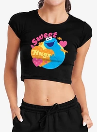 Sesame Street Sweet Hugs With Cookie Monster Cap Sleeve Baby Rib Women's Crop Top
