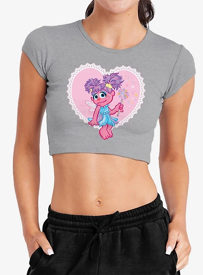 Sesame Street Heart With Abby Cadabby Cap Sleeve Baby Rib Women's Crop Top