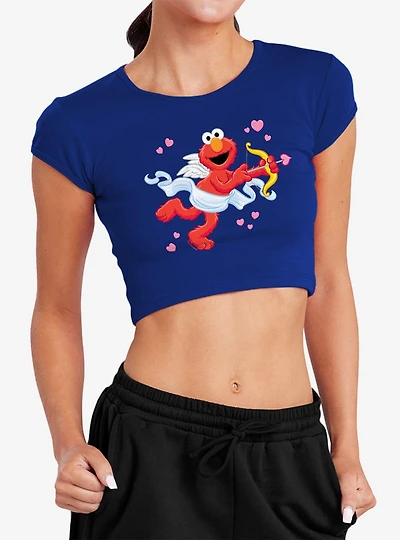 Sesame Street Cupid Elmo Cap Sleeve Baby Rib Women's Crop Top