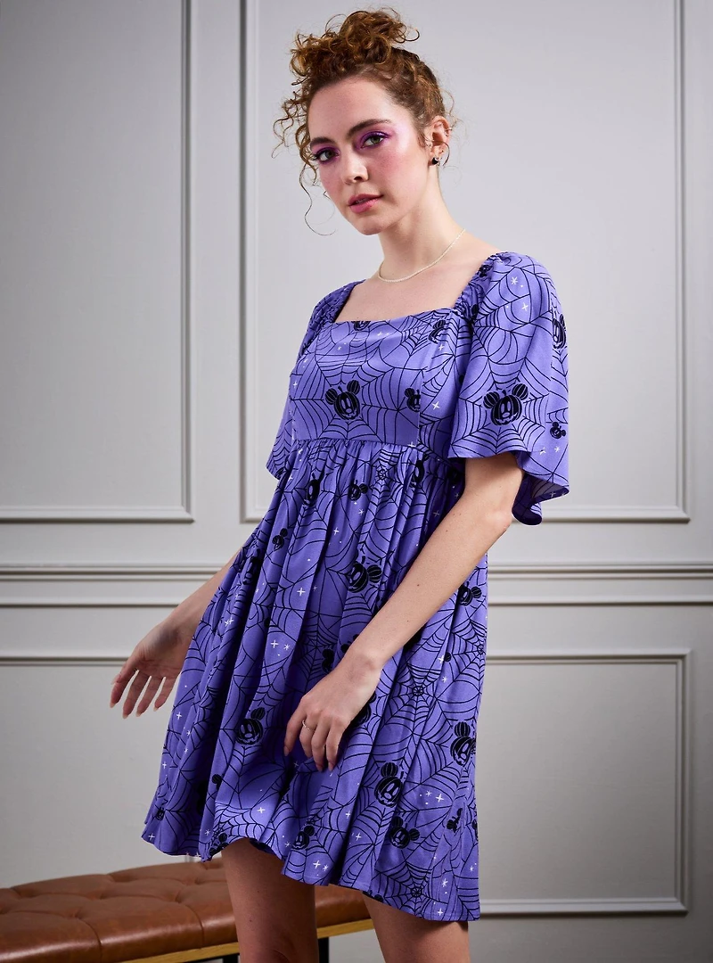 Disney Mickey Mouse Jack-o-Lantern Spiderweb Allover Print Smock Dress - BoxLunch Exclusive
