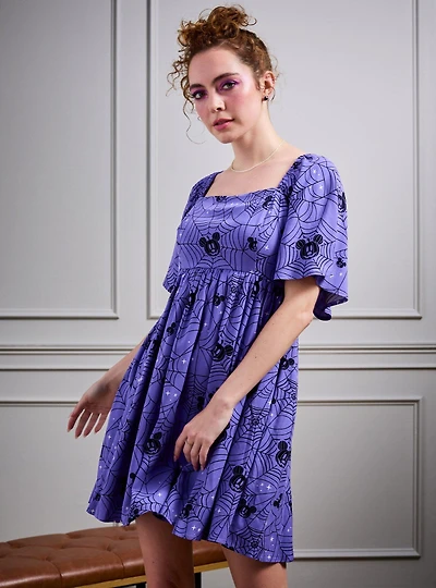 Disney Mickey Mouse Jack-o-Lantern Spiderweb Allover Print Smock Dress - BoxLunch Exclusive