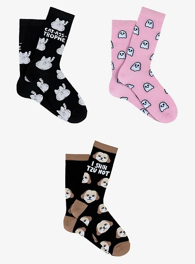 Cat Ghost & Dog 3-Pair Crew Socks