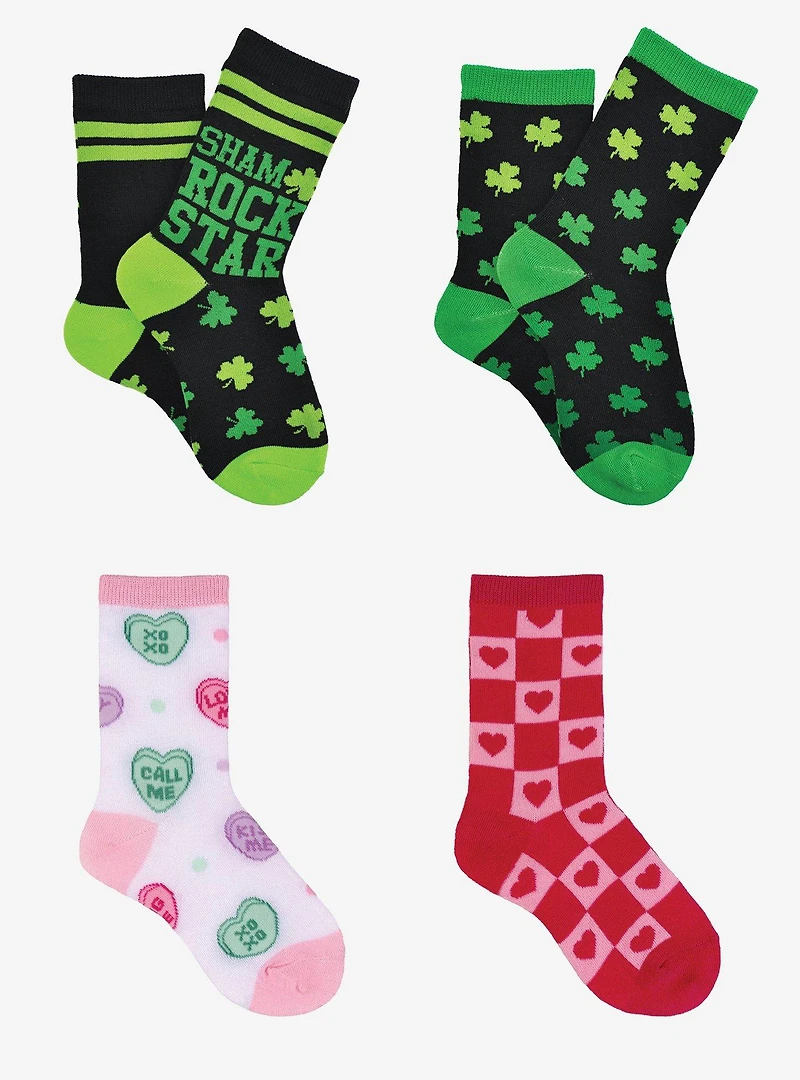St. Patrick's Day & Valentine's Day 4-Pair Girls Crew Socks
