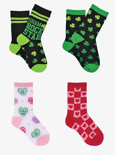 St. Patrick's Day & Valentine's Day 4-Pair Girls Crew Socks