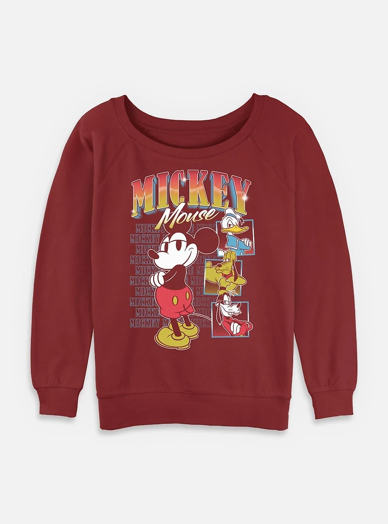 Disney Mickey Mouse & Friends Rewind Womens Slouchy Sweatshirt