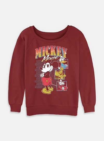 Disney Mickey Mouse & Friends Rewind Womens Slouchy Sweatshirt
