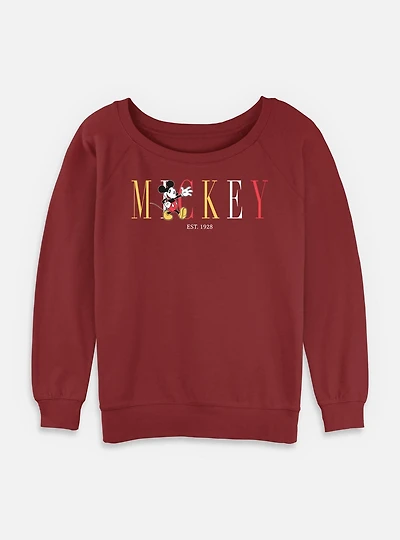 Disney Mickey Mouse Classic Logo Womens Slouchy Sweatshirt