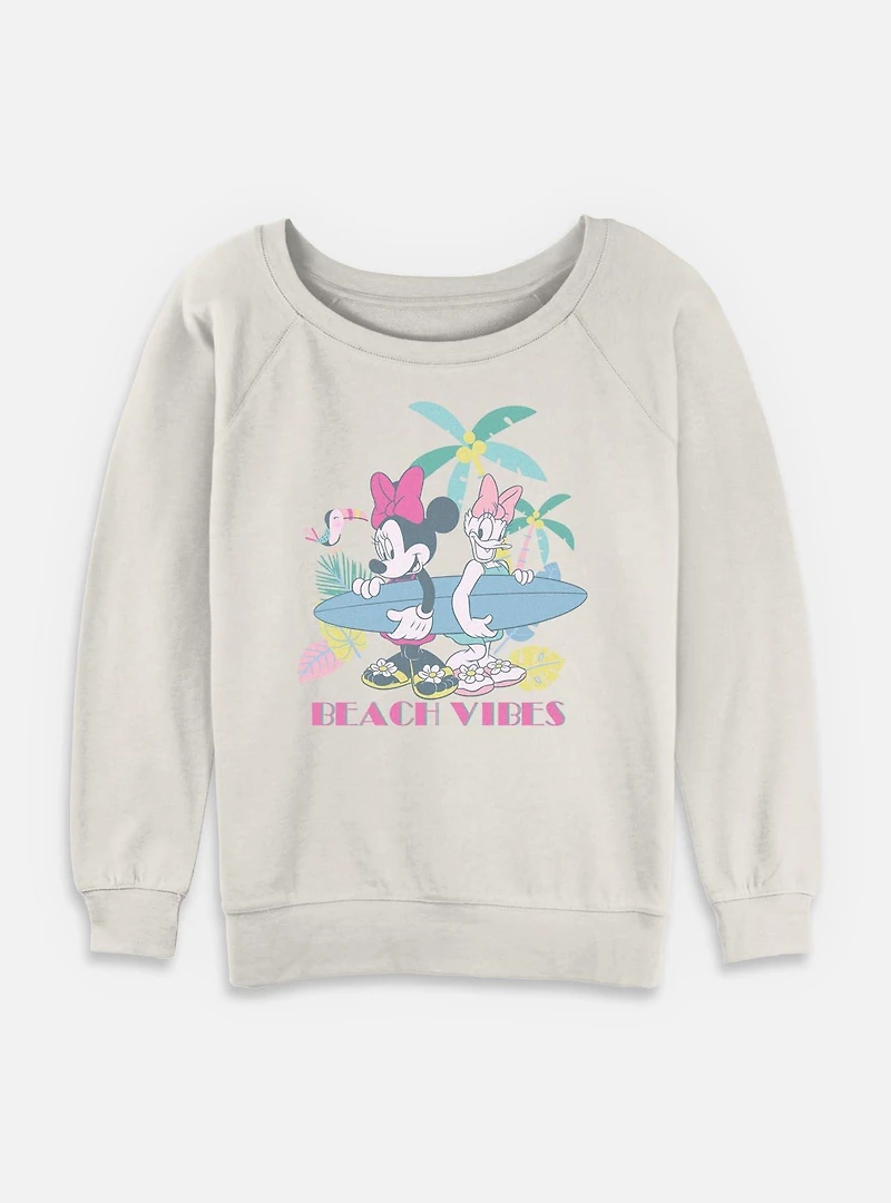 Disney Mickey Mouse Beach Vibes Surf Womens Slouchy Sweatshirt