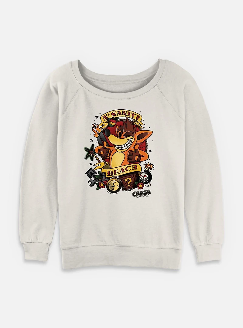 Crash Bandicoot Nsanity Beach Tattoo Style Womens Slouchy Sweatshirt