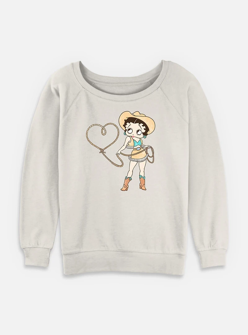 Betty Boop Cowgirl Heart Womens Slouchy Sweatshirt