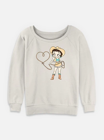 Betty Boop Cowgirl Heart Womens Slouchy Sweatshirt