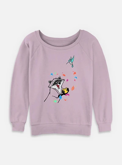 Disney Pocahontas Meeko And Flit Aura Womens Slouchy Sweatshirt