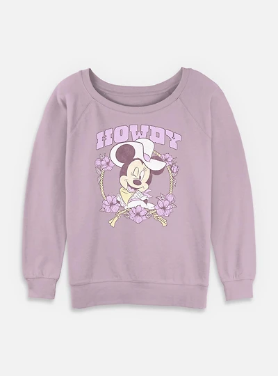 Disney Minnie Mouse Howdy Cowgirl Flowers Womens Slouchy Sweatshirt