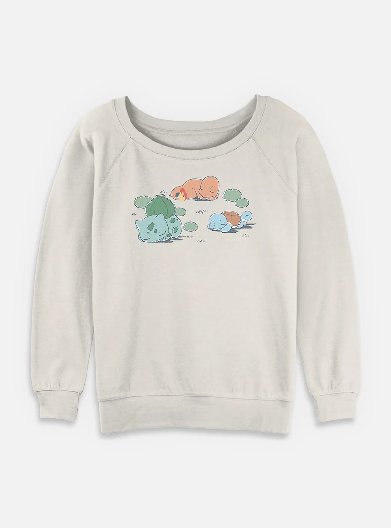 Pokemon Bulbasaur Charmander Squirtle Nap Time Womens Slouchy Sweatshirt