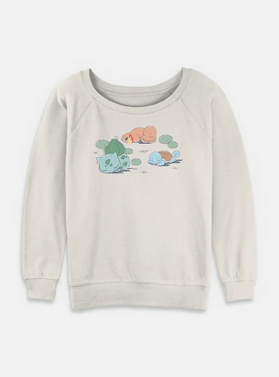 Pokemon Bulbasaur Charmander Squirtle Nap Time Womens Slouchy Sweatshirt