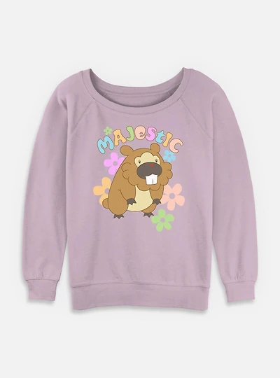 Pokemon Bidoof Flower Majestic Womens Slouchy Sweatshirt