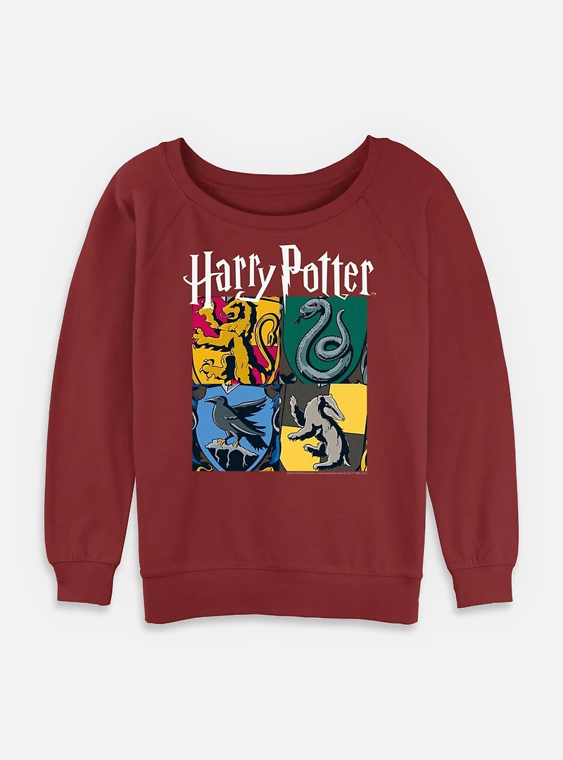 Harry Potter All Houses Emblems Womens Slouchy Sweatshirt