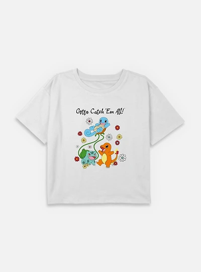 Pokemon Gotta Catch Em All Flowers Youth Girls Boxy Crop T-Shirt
