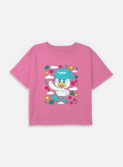 Pokemon Quaxly Floral Youth Girls Boxy Crop T-Shirt