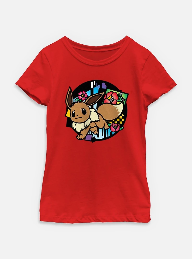 Pokemon Eevee Stained Glass Icon  Youth Girls T-Shirt