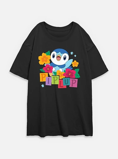 Pokemon Piplup Floral  Womens Oversized T-Shirt