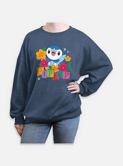Pokemon Piplup Floral  Womens Oversized Sweatshirt
