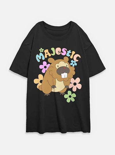 Pokemon Bidoof Majestic Flowers Womens Oversized T-Shirt