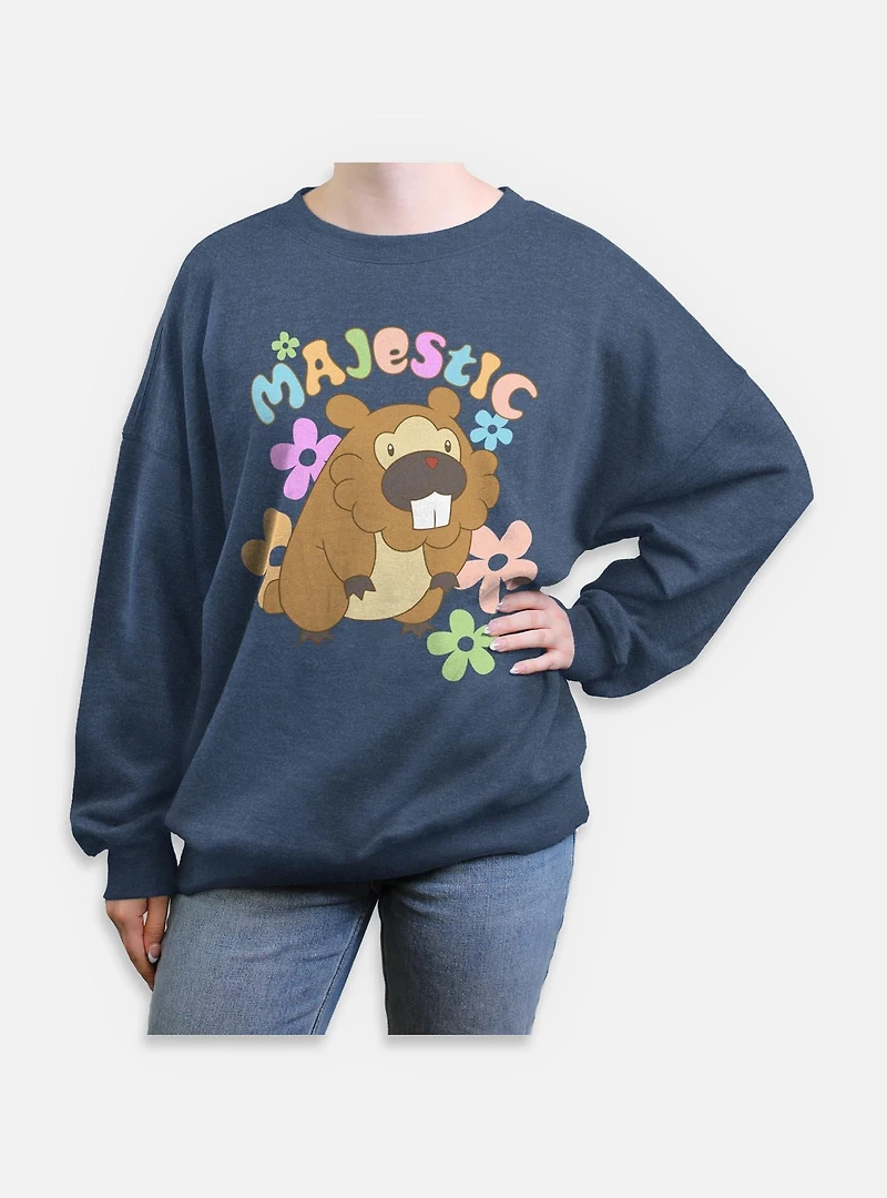 Pokemon Bidoof Majestic Flowers Womens Oversized Sweatshirt