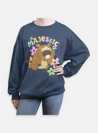 Pokemon Bidoof Majestic Flowers Womens Oversized Sweatshirt
