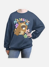 Pokemon Bidoof Majestic Flowers Womens Oversized Sweatshirt