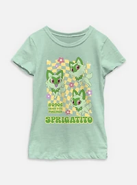 Pokemon Sprigatito Grass Type Checkered Youth Girls T-Shirt