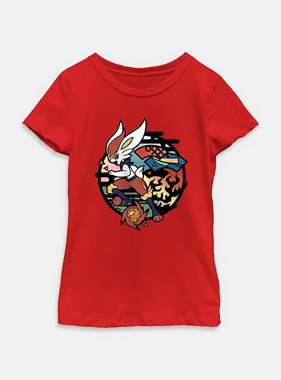 Pokemon Cinderace Stained Glass Icon Youth Girls T-Shirt