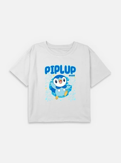 Pokemon Piplup Happy Icon Youth Girls Boxy Crop T-Shirt