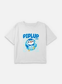 Pokemon Piplup Happy Icon Youth Girls Boxy Crop T-Shirt