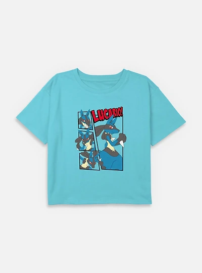 Pokemon Lucario Box Frames Youth Girls Boxy Crop T-Shirt