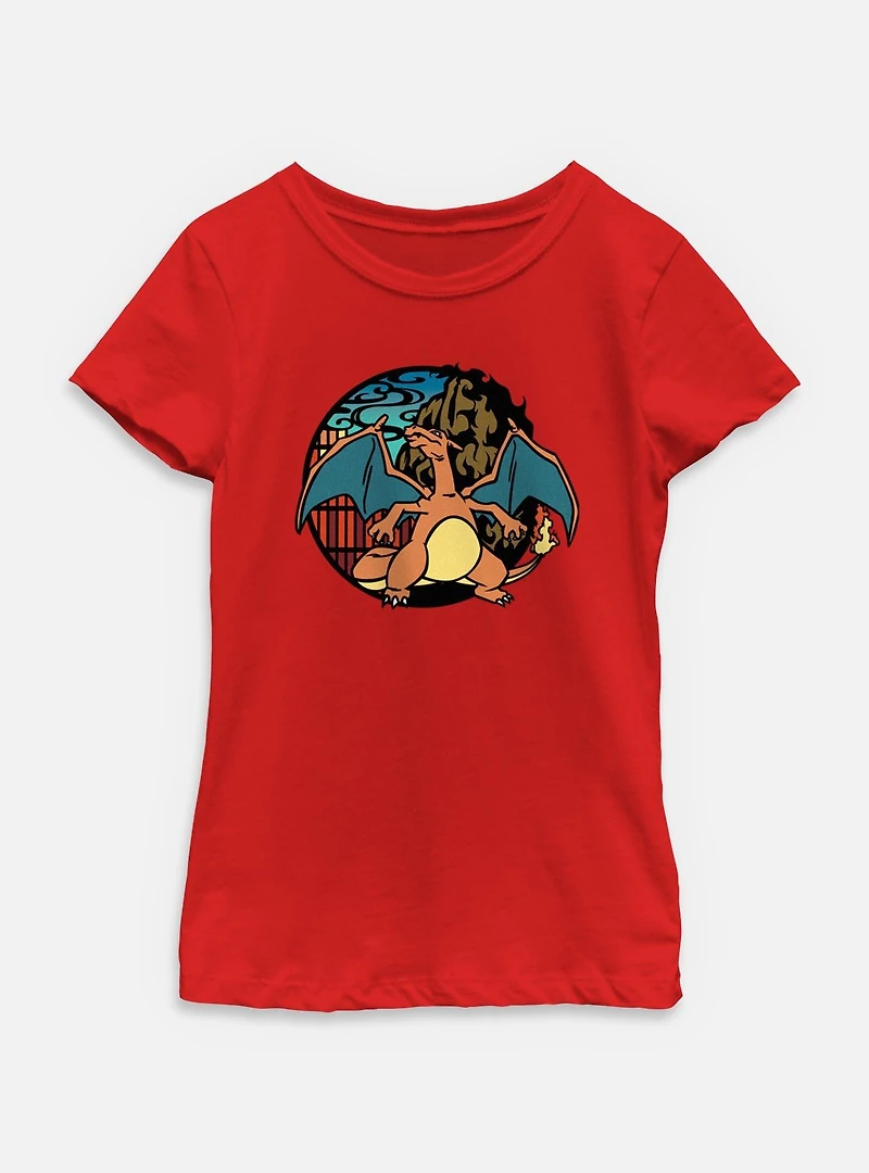 Pokemon Charizard Badge Icon Youth Girls T-Shirt